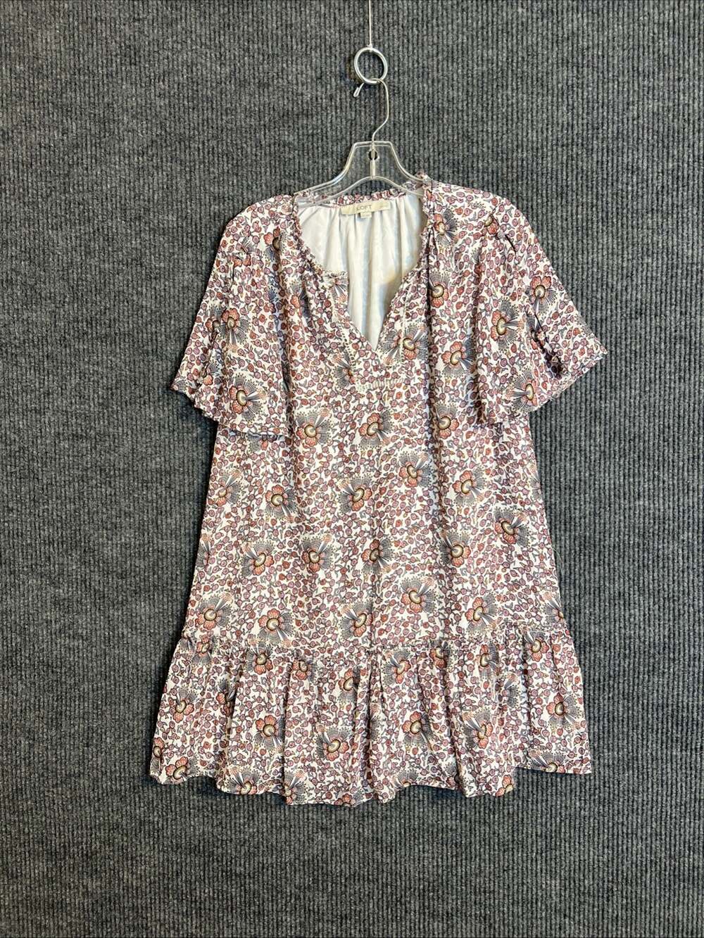Loft Womens Dress Size Small Petite Floral Boho Short Sleeve Preppy Lined Office
